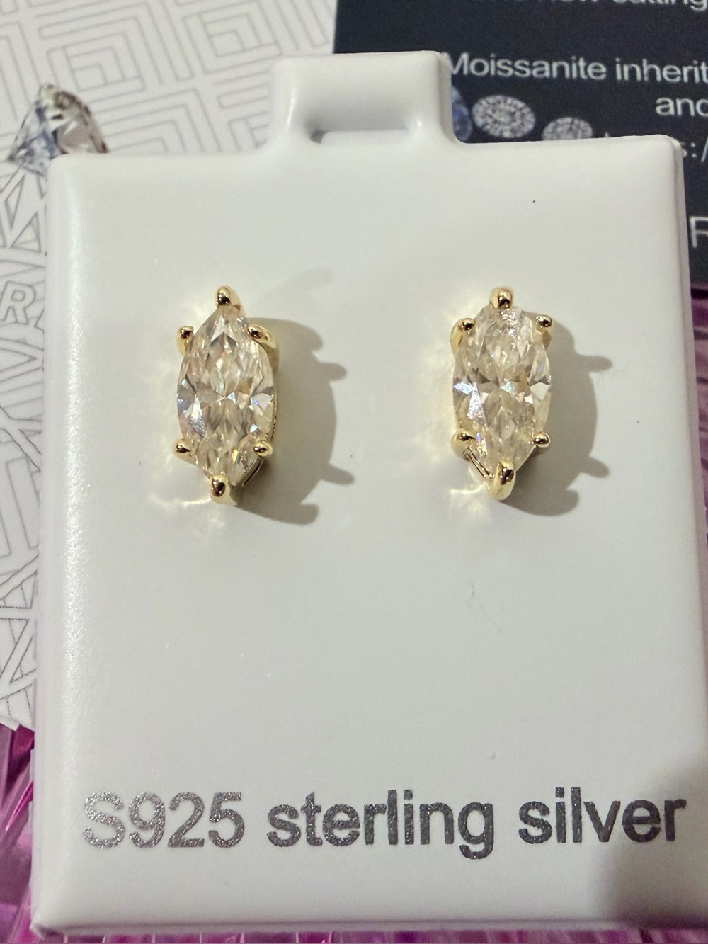 925 Solid Silver Gold Plates GRA Moissanite Earrings